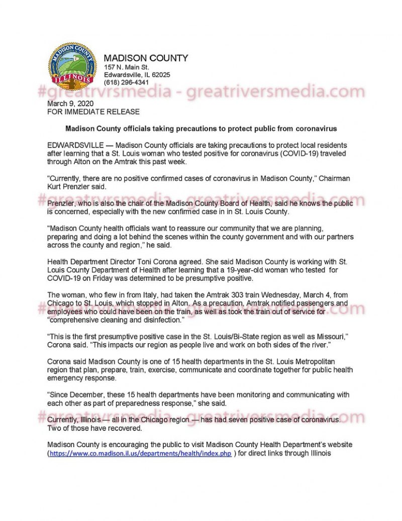 Public Health Not On County Board Meeting Agenda Madison County Release - Page 1 of 2 - Continued Below